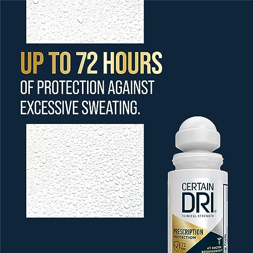 Certain Dri Prescription Strength Clinical Antiperspirant Roll-On Deodorant, Hyperhidrosis Treatment for Men & Women, Long-Lasting 72hr Protection, Effective Sweat Control, Fragrance Free, 1.2 Fl oz