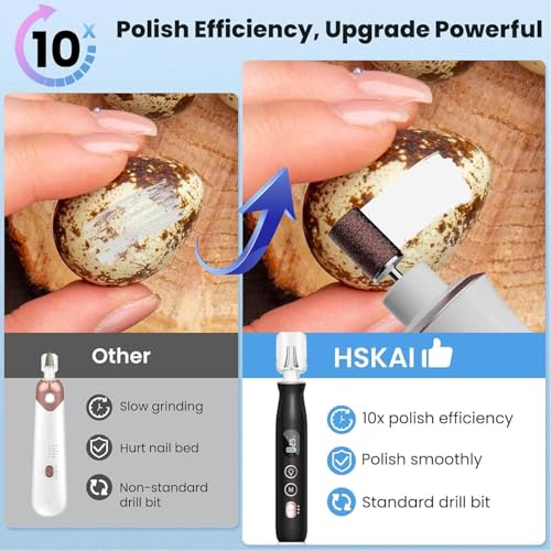 HSKAI Vintage Black Electric Nail File Drill for Thick Toenails & Callus Removal