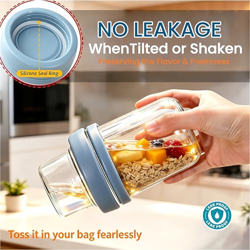 4 Pack Glass Overnight Oats Containers 20oz with Lids & Spoons