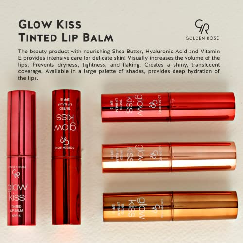 Golden Rose Cosmetics Glow Kiss Tinted Lip Balm with SPF15, Vegan Formula (Berry Pink)