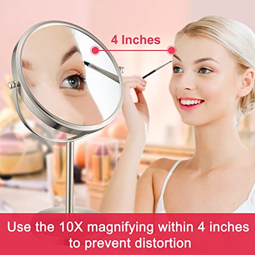 ALHAKIN 8-Inch Double-Sided Magnifying Makeup Mirror 10X/1X Standable Tabletop
