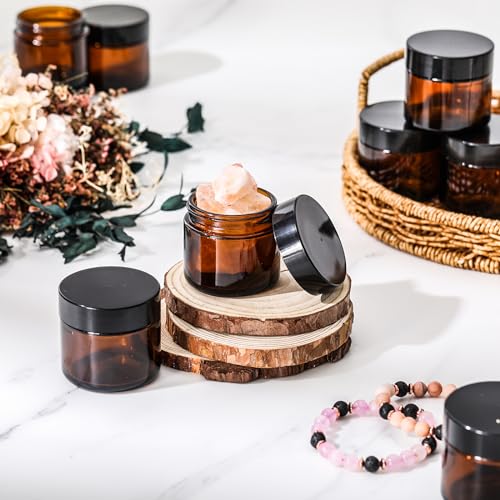 Domensi 48 Pcs 2 oz Amber Glass Jars with Lids - Leakproof Travel Containers
