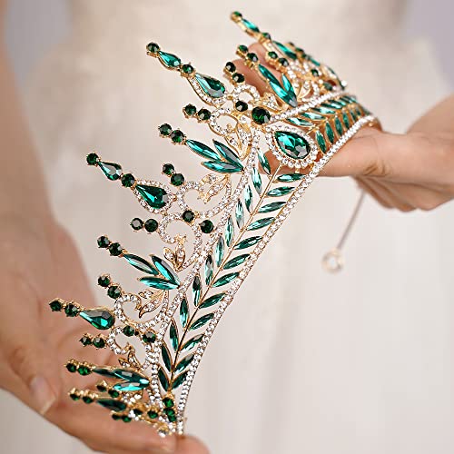 Baroque Green Tiara Crown with Rhinestones for Women