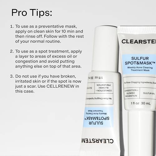 CLEARSTEM SULFUR SPOT&MASK Face Mask for Acne - Sulfur Spot Cleanser Facial Mask - Weekly Acne Face Mask for Clear & Smooth Skin - Made with Kaolin Clay & Glycolic to Reduce Blackheads & Blemishes