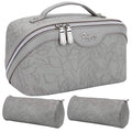 BOYATU Travel Makeup Bags Cosmetic Organizer Bag: 3-Set Large Capacity Make up Bag - PU Leather Toiletry Bag for Women - Wide Open Portable Pouch with Divider & Handle