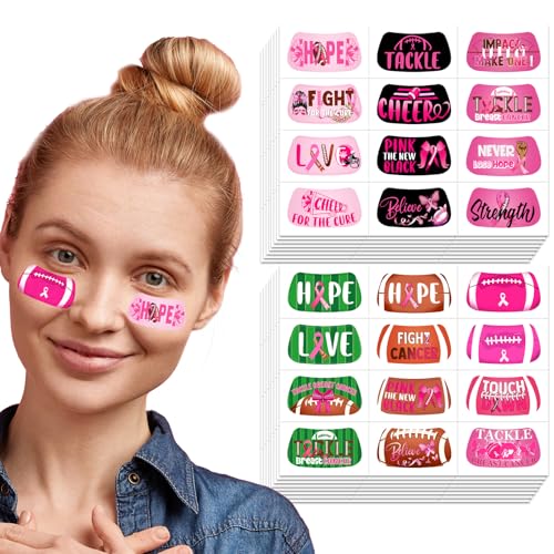 Pink Ribbon Football Face Tattoos - 192 Pieces Breast Cancer