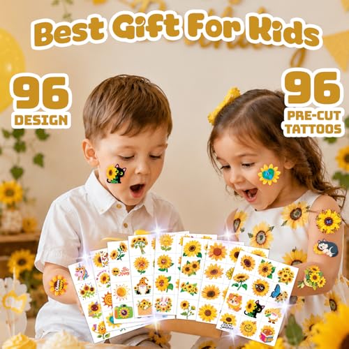 96 PCS Sunflower Temporary Tattoos for Kids - Party Favors
