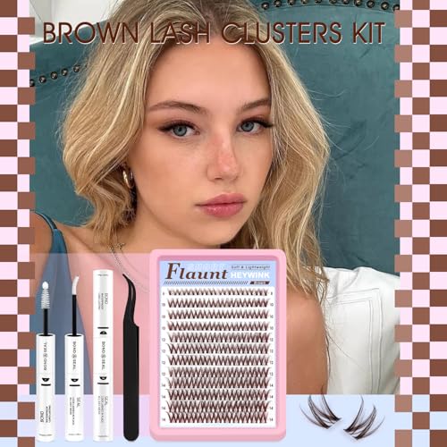 Brown Lash Clusters Kit Flaunt Lash Clusters Dark Brown Wispy Eyelash Clusters Eyelash Clusters Short Lash Cluster 8-14mm Cluster Eyelash Extensions Individual Lashes Cluster(Flaunt-Dark Brown)