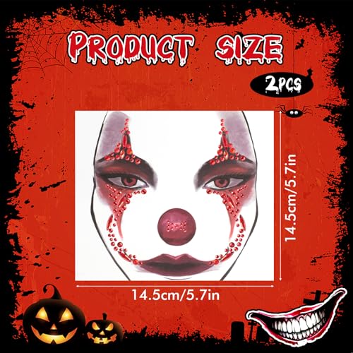 Halloween Face Gems Rhinestone Tattoos - 2 Sheets Clown