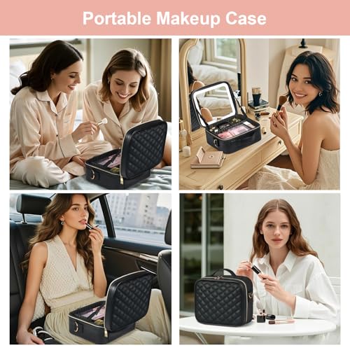 Makeup Bag with LED Mirror & USB Charging, 10" Cosmetic Organizer