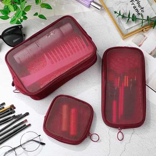 Weewooday 4-Pc Mesh Makeup Bag Set with Zipper – Travel Toiletry Pouch