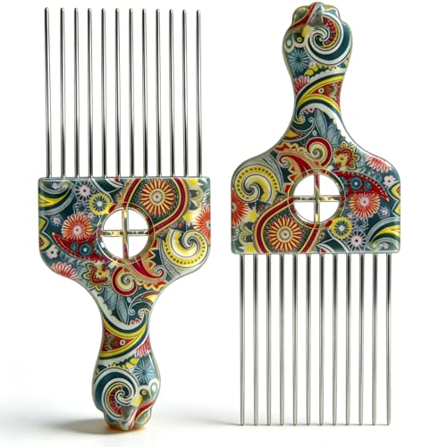 2 Pack Stainless Steel Afro Pick Comb for Curly Hair Styling