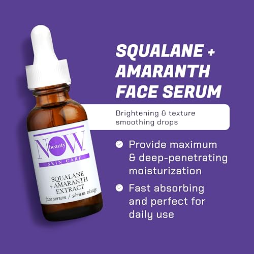 NOW BEAUTY Squalane & Amaranth Extract Face Serum – Pore Minimizer for face – Skin Brightening Face Oil - Anti-Aging & Hydrating Skincare– Travel Size - Sulfate Free – For Men & Women - 1 oz