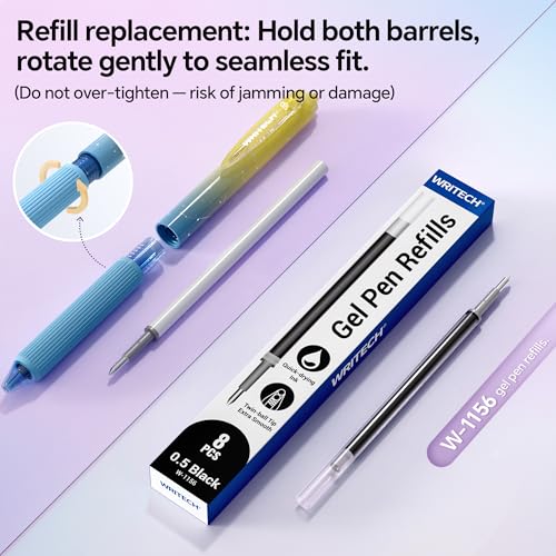 WRITECH Gel Pens 0.7mm Black Ink Retractable 6-Pack