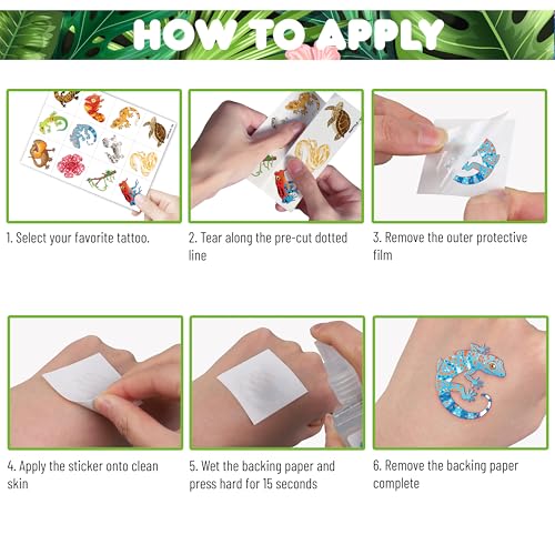 120 PCS Reptile Temporary Tattoos for Kids | Safari Party Favors