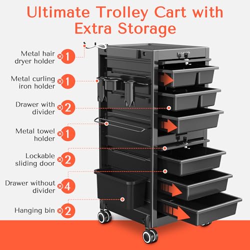 Professional 6-Drawer Rolling Salon Cart with Tool Holders