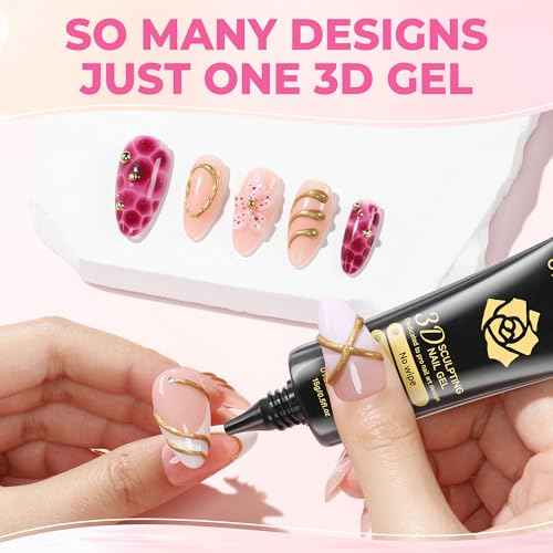 UNA GELLA Metallic 3D Gel Nail Art Bronze Gold 15g No Wipe Sculpting Chrome Gel Nail Polish for Drawing, Molding, Charms and Gems Decoration Lamp Curing Needed