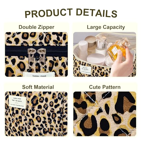 3Pcs Makeup Bag Cotton Quilted Travel Cosmetic Bag Cute Floral Makeup Pouch Large Toiletry Bag for Women Girls