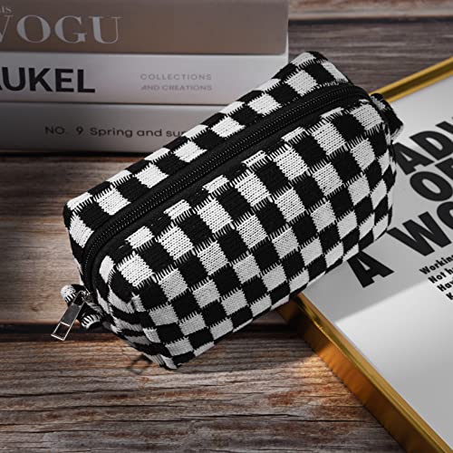2 Pack Makeup Bag Organizer, Black Brown Checkered Cosmetic Pouch