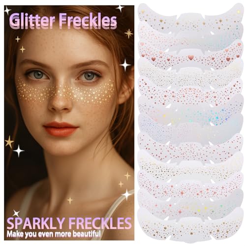 Glitter Freckles Stickers - 12 Sheets Star & Heart Face Tattoos