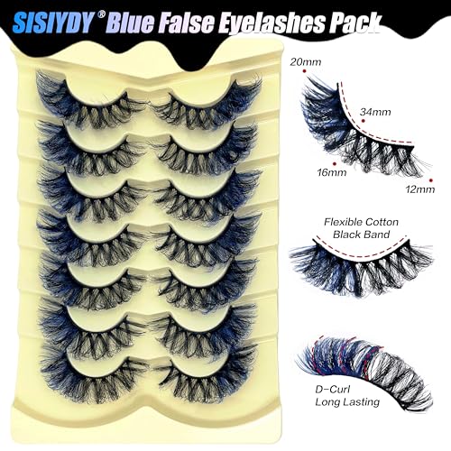 Blue Colored Lashes 20MM Fluffy Mink D Curl 7-Pack