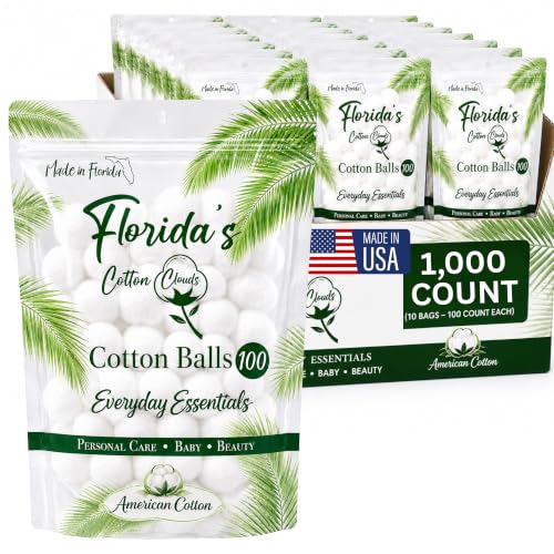 1000 Count Soft & Absorbent Bulk Cotton Balls - 10 Pack, Made in USA