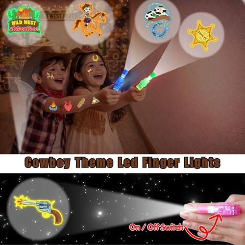 72pc Cowboy Party Favors – 48 Tattoos & 24 LED Finger Lights