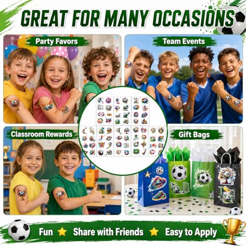 Soccer Temporary Tattoos 10 Sheets 100+ Designs