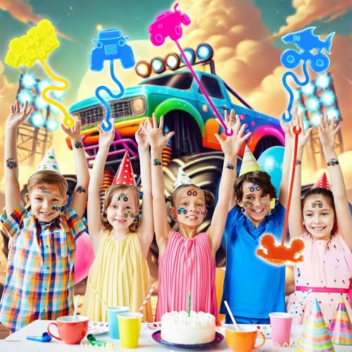 48 PCS Monster Truck Party Favors Set with Sticky Hands & Tattoos