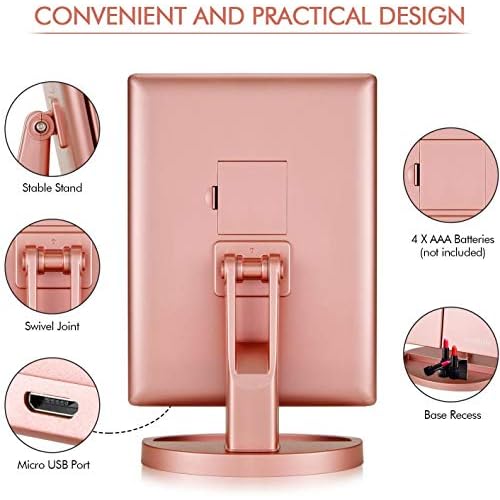 Trifold Makeup Mirror Vanity Mirror with Lights,1X 2X 3X Magnification,Touch Control,Adjustable Rotation,Dual Power Supply,Portable Travel Cosmetic Mirror,Birthday Gifts for Women,Teengirls