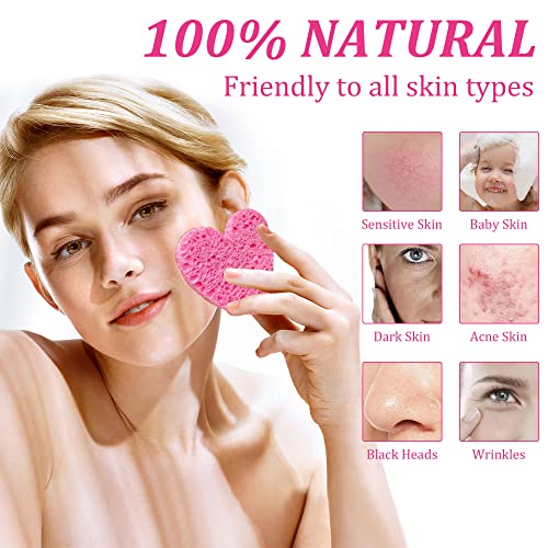 60-Count Heart Shape Cellulose Facial Sponges - Natural Cleansing