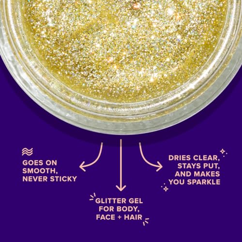 Unicorn Snot Face & Body Glitter - Cosmetic-Grade Holographic Glitter Gel - Glitter Makeup for Festivals, Raves, Anime Cosplay - Safe for Face, Easy Application & Removal, 1.7oz Gold Glitter (Bling)