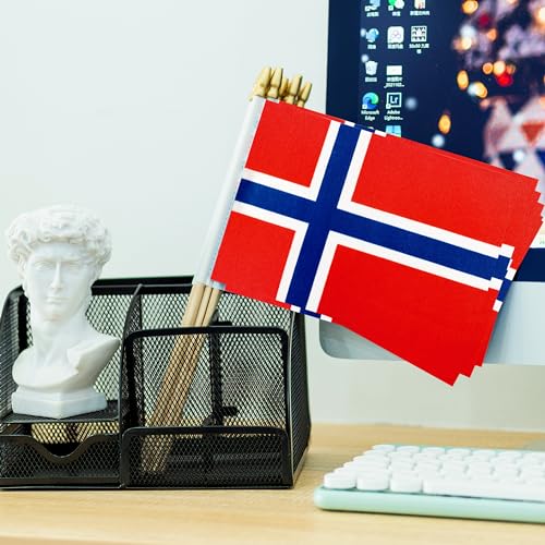 Norway Stick Flags - Mini Hand Held 5.5x8 Inch, 12 Pack