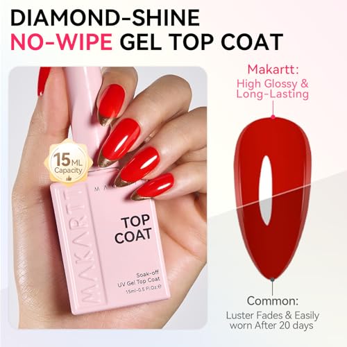 Makartt Clear Gel Top Coat Set 2 Pcs 15ml No Wipe Diamond Shine Long-Lasting