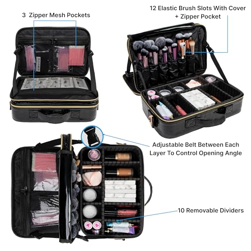 Carrywell Makeup Bag Travel Case, Not-Made In China, Hard Train Case for Cosmetics, Portable Beauty Artists Organizer, Storage Box With Adjustable Dividers For Make Up and Brushes, Medium Crocodile