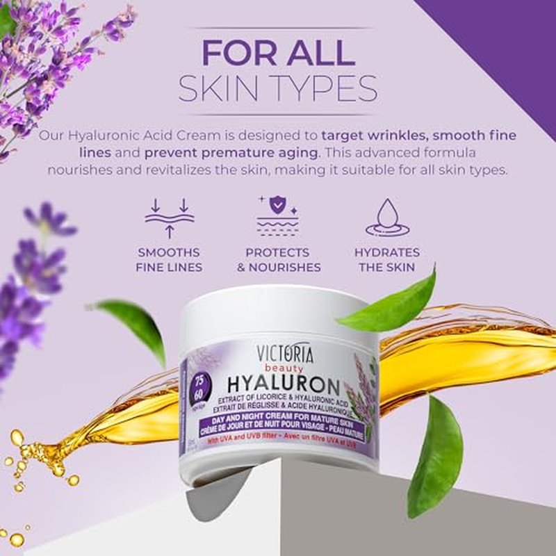 Hyaluron Anti-Wrinkle Cream with Licorice Extract - for Mature Skin (Age 60+) - Intensive Natural Cream for Day & Night With UV Filters