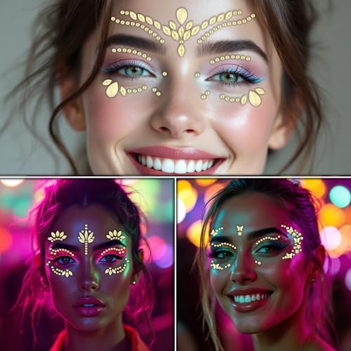 3 PCS Face Gems ? Face Jewels - Self-Adhesive Rhinestone Face Jewels for Makeup, Party & Rave Looks - Eye Gems, Face Glitter, Self- Adhesive Festival Gems Festival, Glitter Tattoo, Face Gems