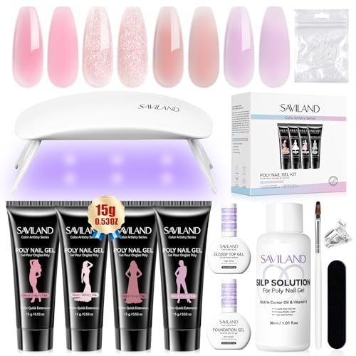 SAVILAND Hema-Free Poly Gel Nail Extension Starter Kit with UV Lamp - 4 Colors