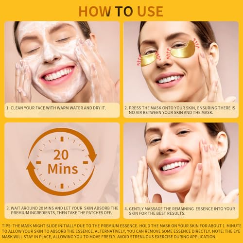 Prenawina 30 Pairs Gold Under Eye Patches for Dark Circles & Puffiness - Collagen, Hyaluronic Acid & Rose Essence, Pack of 30
