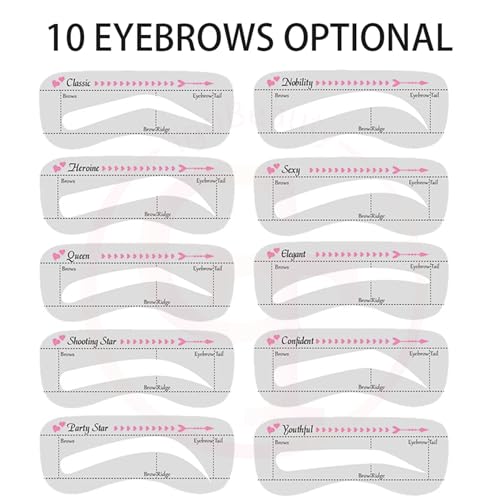 Eyebrow Stencil Template Kit - 10 Reusable Silicone Shapes