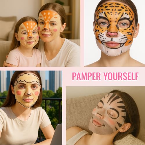 Erinde 7 Pack Animal Character Sheet Masks, Face Masks for Kids Teens Skin Care, Girls Night Skincare Spa Party, Birthday Gifts for Women Men