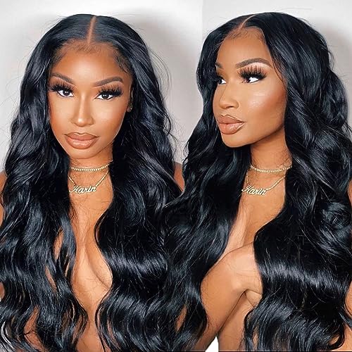 30 Inch Lace Front Wig Body Wave Wig Pre-Plucked with Baby Hair Natural Color Glueless Wig for Women Curly Wave Synthetic Lace Front Wig