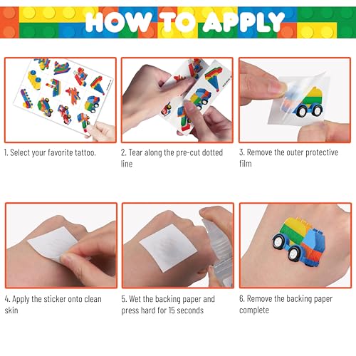 96 PCS Building Blocks Temporary Tattoos for Kids