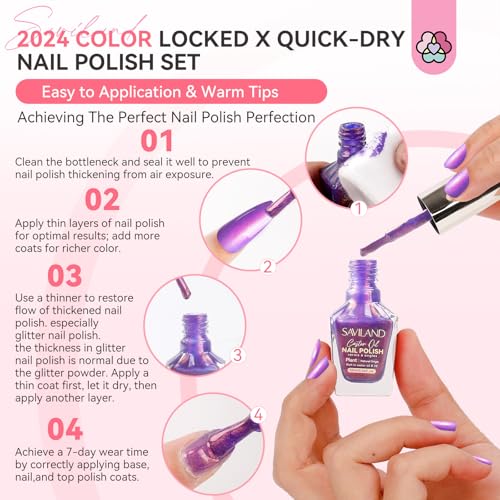 SAVILAND Pink Nail Strengthener & Ombre Nail Polish Set - 15ml + 6 Colors