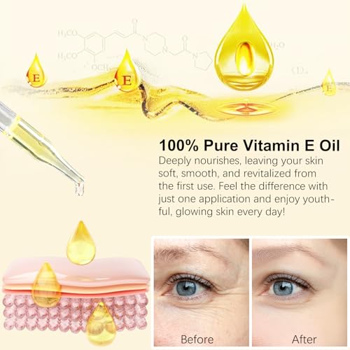 Vitamin E Oil 75,000 IU, Vitamin E Oil for Skin, Scars, Face & Full Body, Moisturize Dry Skin and Radiant Skin, Body Bath Oils, Organic Pure Easy to Absorb