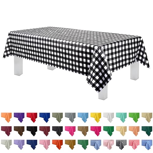 Grandipity Black Checkered Gingham 12 Pack Premium Disposable Plastic Tablecloth 54 Inch. x 108 Inch. Decorative Rectangle Checkered Racing Flag Table Cover