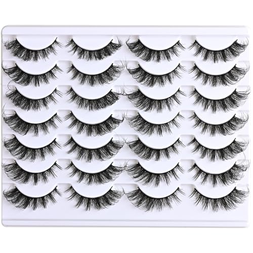 APCYUST Fox Eye Lashes - Natural Wispy Cat Eye Fake Mink Strips, D Curl, Fluffy Spiky Style, Reusable