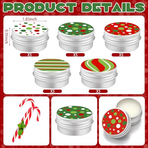 25 Pcs Christmas Lip Balm Gifts Bulk Elf Peppermint Candy Flavor Lip Balms Tins Employee Appreciation Thank You Gifts Christmas Stocking Stuffers for Women Men Coworkers Teachers(Chic Style)