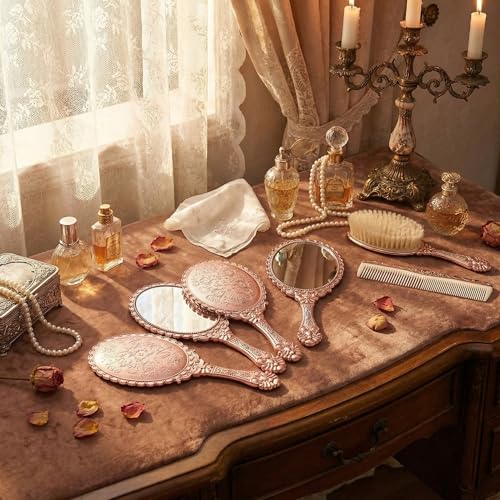 Qunclay 12 Pcs Vintage Rose Gold Handheld Mirrors with Handle