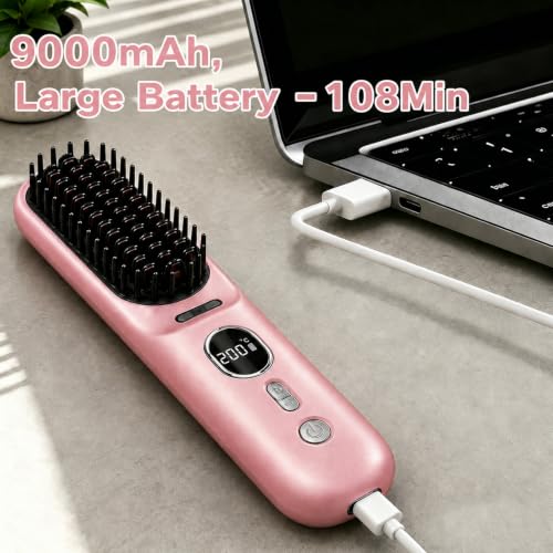 Go Brush Pro Cordless Hair Straightener - 4 Temps, LED Display, 9000mAh